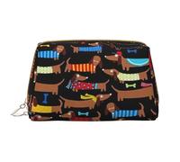 I Love My Dog Dachshunds Leather Hand-Held Zipper Makeup Bag Cute Make Up Case Large Wide-Open Pouch Pen Case