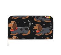 I Love My Dog Dachshunds Leather Wallet For Women Girl, Zip Around Credit Card Holder Long Pu Wallet Clutch Purse Waterproof Travel Handbag