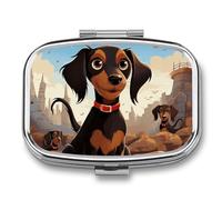 I Love My Dog Dachshunds Pill Box 2 Compartment Travel Pill Organizer with Mirror Design Portable Pillcase for Pocket Or Purse Square Medicine Case Weekly Medicine Container Holder for Daily Meds