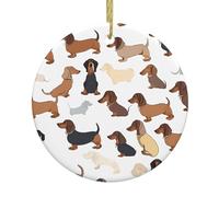 I Love My Dog Dachshunds -Print Custom Christmas Ceramic Ornament Gold String, Round Printed Holiday Hanging For Tree Wedding Party DeCor.