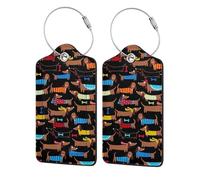 I Love My Dog Dachshunds Print,Luggage Tags Pu Leather Name Tag Travel Suitcase Identifier ID Tags Durable Luggage Label 2 pcs