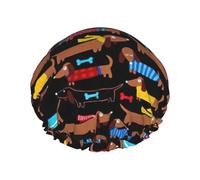 I Love My Dog Dachshunds Print Shower Caps,Double Layers water-resistanted Hair Cap with Elastic and Reusable