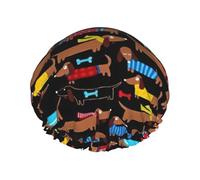 I Love My Dog Dachshunds Print Shower Caps,Double Layers water-resistanted Hair Cap with Elastic and Reusable