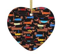 I Love My Dog Dachshunds Printed Ceramic Christmas Heart Pendant, Christmas Tree Decoration With Gold Thread Rope