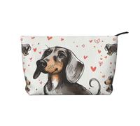 I Love My Dog Dachshunds Printed Corduroy Makeup Bag for Women Cute Make up Bag Travel Cosmetic Bag with Wristlet