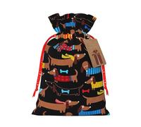 I Love My Dog Dachshunds Printed Drawstring Plaid Linen Gift Bag Chic & Festive Gift Packaging For Party Decor