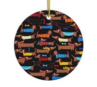 I Love My Dog Dachshunds Printed round ceramic pendant, Christmas tree ornament, suitable for souvenirs and holiday decorations.