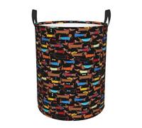 I Love My Dog Dachshunds Printing Hamper Circular Style Handles For Easy Move Personalized Dirty Clothes Hamper Simple Storage