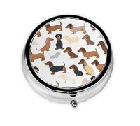 (I Love My Dog Dachshunds) Round Pill Box with 3 Compartments Small Portable Pill Organizer for Travel