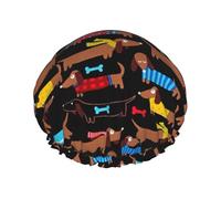 I Love My Dog Dachshunds,Shower Cap Nightcap Double Layer Waterproof Elastic Bath Cap Reusable Hair Cap