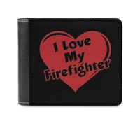 I Love My Firefighter Men's Bifold Wallet Slim Cash Card Holder Leather Purse