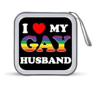 I Love My Gay Husband CD Holder Case 40 Capacity Plastic DVD Wallet Zippered Storage Sleeves Hard Box