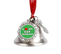 I Love My Gay Husband Funny Christmas Bell Ornaments Wing And Heart Christmas Bells with Red Rope for Weddings Parties