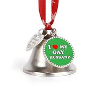 I Love My Gay Husband Funny Christmas Bell Ornaments Wing And Heart Christmas Bells with Red Rope for Weddings Parties