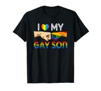 I Love My Gay Son Rainbow Flag Heart Proud LGBT Family Lover T-Shirt