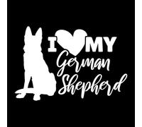 I Love My German Shepherd Fun Waterproof Sticker - Decals for Car Bumpers, Laptops, Mirrors, Windows - Gift for Dog Lovers (White)