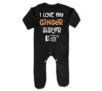 I Love My Ginger Sister Hand Pointing Statement Baby Romper Jumpsuit with feet, 3-6 Months, Black