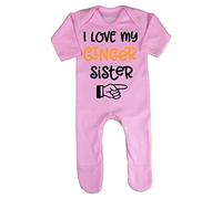 I Love My Ginger Sister Hand Pointing Statement Baby Romper Jumpsuit with feet, 3-6 Months, Pastel Pink