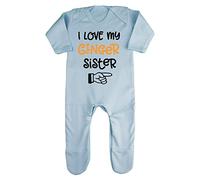 I Love My Ginger Sister Hand Pointing Statement Baby Romper Jumpsuit with feet, 6-12 Months, Pastel Blue