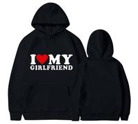 I Love My Girlfriend Hooded Funny Letter 3D Printed Hoodie Long Sleeve Tops with Pocket for Men