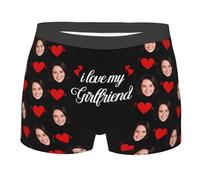 I Love My Girlfriend Personalized Boxer Briefs for Men Custom Girlfriend Wife's Face Boxer Briefs Valentine's Day Funny Kiss Me Underwear Novelty Ugly Chicken Boxer Briefs for Boyfriend Husband
