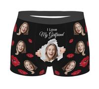 I Love My Girlfriend Personalized Boxer Briefs for Men Custom Girlfriend Wife's Face Boxer Briefs Valentine's Day Funny Kiss Me Underwear Novelty Ugly Chicken Boxer Briefs for Boyfriend Husband