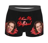 I Love My Girlfriend Personalized Boxer Briefs for Men Custom Girlfriend Wife's Face Boxer Briefs Valentine's Day Funny Kiss Me Underwear Novelty Ugly Chicken Boxer Briefs for Boyfriend Husband