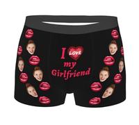 I Love My Girlfriend Personalized Boxer Briefs for Men Custom Girlfriend Wife's Face Boxer Briefs Valentine's Day Funny Kiss Me Underwear Novelty Ugly Chicken Boxer Briefs for Boyfriend Husband