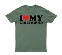 I Love My Girlfriend T-Shirt - World's Best Girlfriend Tee - Soulmates Forever - Men's Unisex Top - Military Green XL