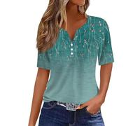I Love My Girlfriend Tshirt Ladies Denim Shirt Cold Shoulder Tops V Neck Graphic Print Henley Short Sleeve Scrub (Blue, 3Xl)