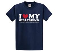 I Love My Girlfriend Yes She Bought Me This T-Shirt Classic Mens Adults T-Shirt(S, Navy)