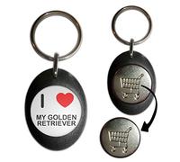 I Love My Golden Retriever - Black Plastic Shopping Trolley £1 Coin Key Ring