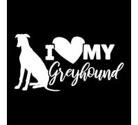 I Love My Greyhound Fun Waterproof Sticker - Decals for Car Bumpers, Laptops, Mirrors, Windows - Gift for Dog Lovers (White)