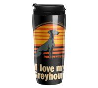 I Love My Greyhound Printed Reusable Coffee Mug Insulated Travel Drinking Cup Water Bottle with Lid 350ml