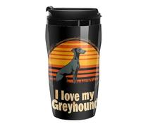 I Love My Greyhound Printed Reusable Coffee Mug Insulated Travel Drinking Cup Water Bottle with Lid 250ml