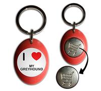 I Love My Greyhound - Red Plastic Shopping Trolley £1 Coin Key Ring