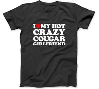 I Love My Hot Crazy Cougar Girlfriend I Heart My Cougar Gf T-Shirt 100% Cotton Letter Graphic Print T Shirts for Men Women Black (M,Black)