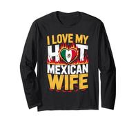 I Love My Hot Mexican Wife Heart Flag Flame Pride Design Long Sleeve T-Shirt