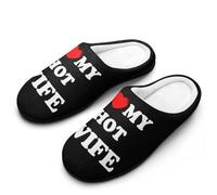I Love My Hot Wife Cotton Slippers for Men Non-Slip Breathable Winter House Slippers Indoor Outdoor 11-12（44-45）