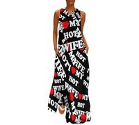 I Love My Hot Wife Cute Maxi Dress for Women Sleeveless Ankle Length Flowy Sundresses 4XL