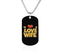 I Love My Hot Wife Personalized Memorial Necklace Printed Metal Pendant Birthday Gifts for Men Women 23.6in（60cm）