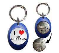 I Love My Husband - Blue Plastic Shopping Trolley £1 Coin Key Ring
