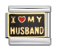 I Love My Husband Gold Black Gold Heart Silver Italian 9mm Link Stainless Steel Bracelet Charm Compatible With Nomination