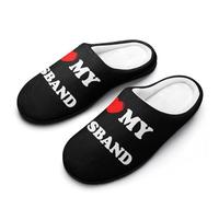 I Love My Husband Men's Cotton Slippers Winter Warm Slip-on House Shoes with Anti-Skid Rubber Sole 7-8（40-41）