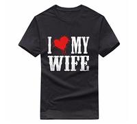 I Love My Husband & Wife T-Shirt, Couple Valentine's Day Girlfriend Boyfriend Wife Hubby Unisex Top (Black(Wife), L)