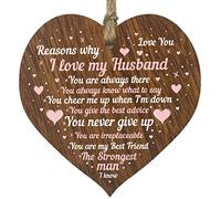 I Love My Husband Wooden Heart Plaque, Dark Wood Sign, Anniversary or Valentines Gifts for Her Him, Gifts for Husband, Wedding Day Keepsake, Love Gifts or i Miss You - Made in The UK By Stuff4
