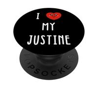 I Love My Justine Name Funny PopSockets Adhesive PopGrip