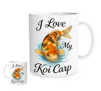 I Love My Koi Carp Mug - 11oz Ceramic Coffee Cup with Photorealistic Koi Design & Black Script - Gift for Fish Lovers, Pond Enthusiasts & Aquarists
