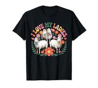I Love My Ladies Colorful Floral Three Cute Sheeps Farmer T-Shirt