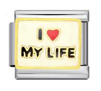 I Love My Life Heart Silver Italian 9mm Link Stainless Steel Bracelet Charm Compatible With Nomination